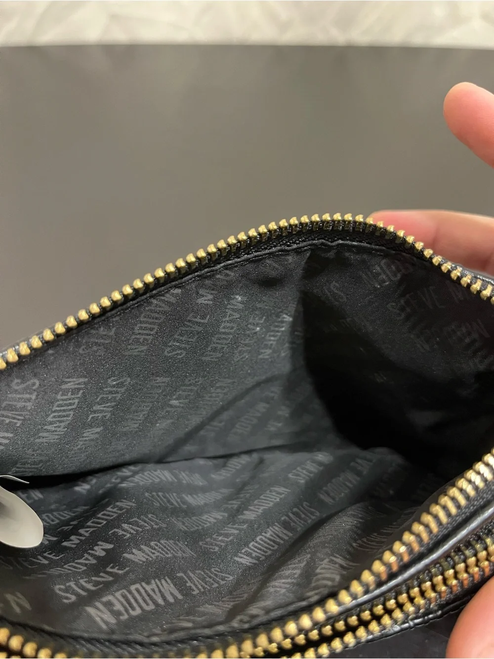 Steve Madden Btrell double zip monogram wristlet/clutch